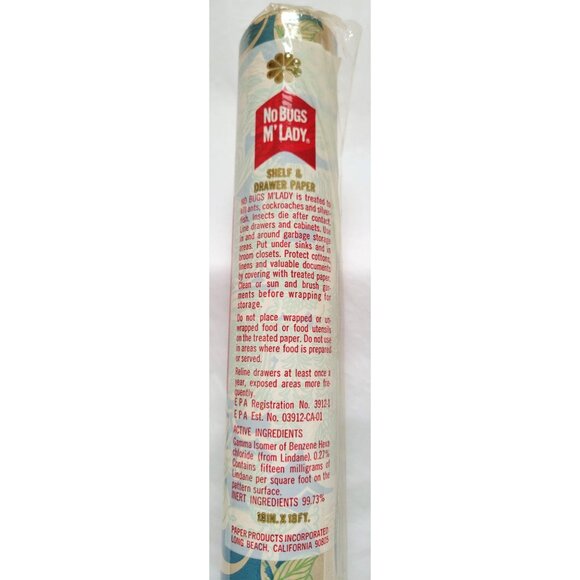 Vintage No Bugs M'Lady Shelf Drawer Paper Pest Control 18 Inch x 18 Ft Roll NOS - Picture 4 of 6